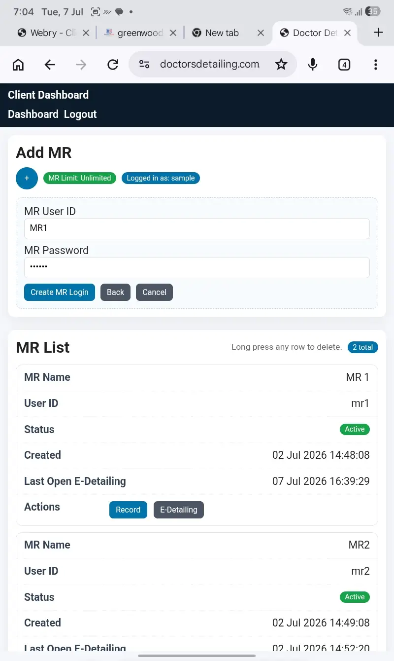 Doctors Detailing create MR account screen